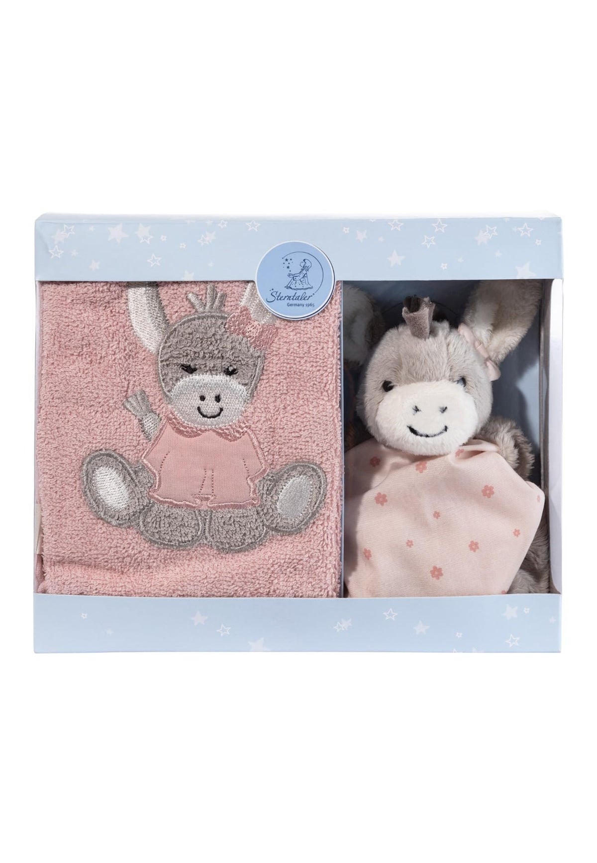 LALALO Sterntaler Emmi Girl Esel Baby Geschenkset mit Namen bestickt zur Geburt Taufe Mädchen