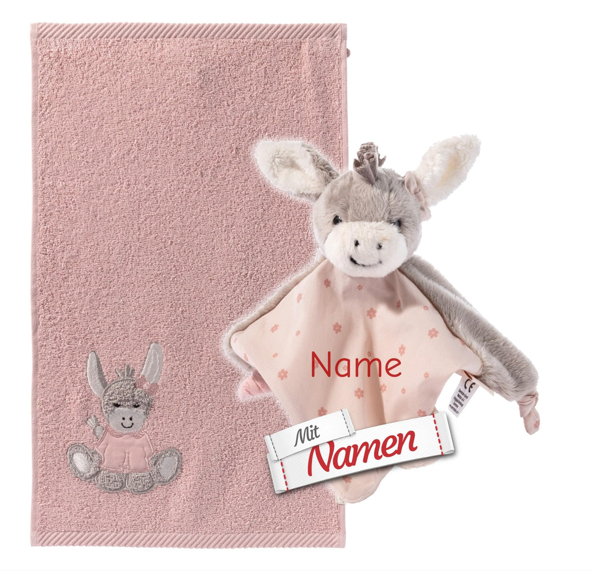 LALALO Sterntaler Emmi Girl Esel Baby Geschenkset mit Namen bestickt zur Geburt Taufe Mädchen