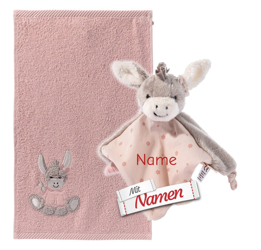 LALALO Sterntaler Emmi Girl Esel Baby Geschenkset mit Namen bestickt zur Geburt Taufe Mädchen